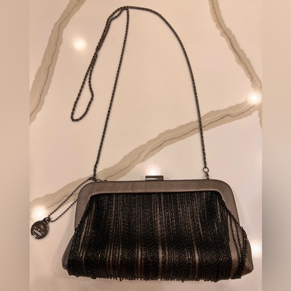 EUC Big Buddha Chain-Fringe Cocktail Bag/Clutch in Pewter Faux Leather - Picture 10 of 10